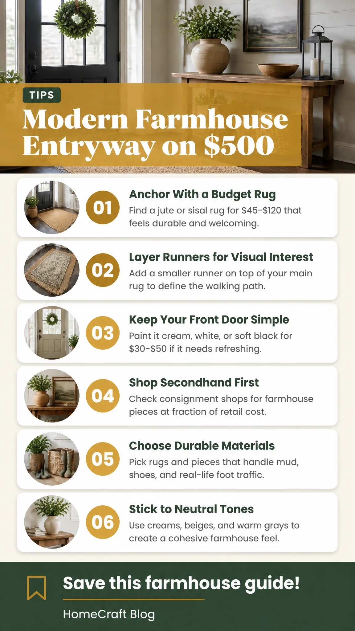 How to Style a Modern Farmhouse Entryway on Any Budget — complete guide infographic