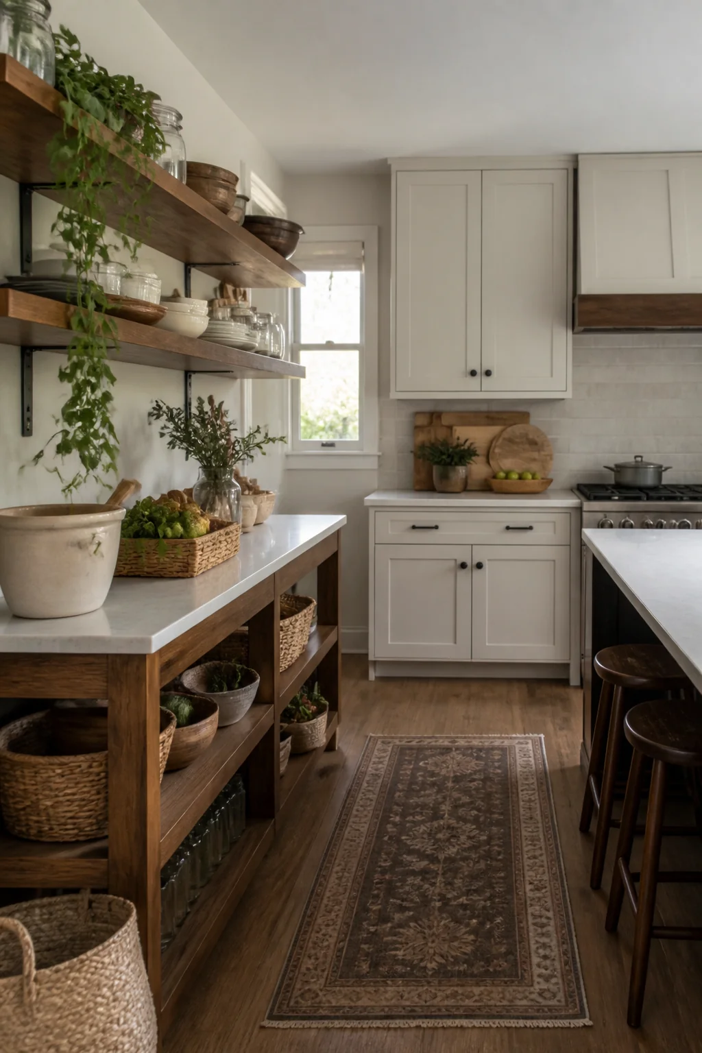 Open Shelving on One Side, Closed Cabinets on the Other