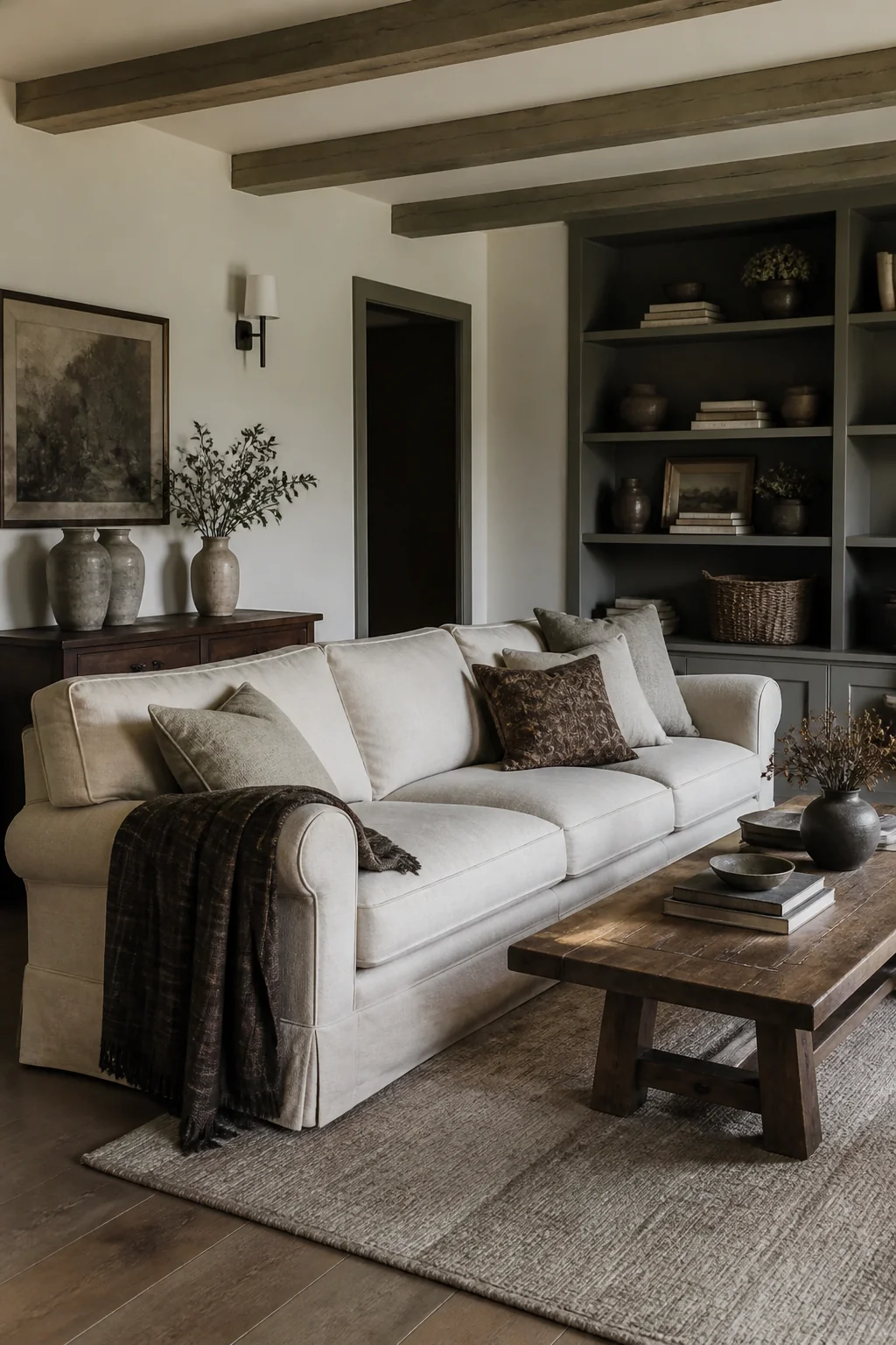 Keep the space behind and around the sofa visible and clear