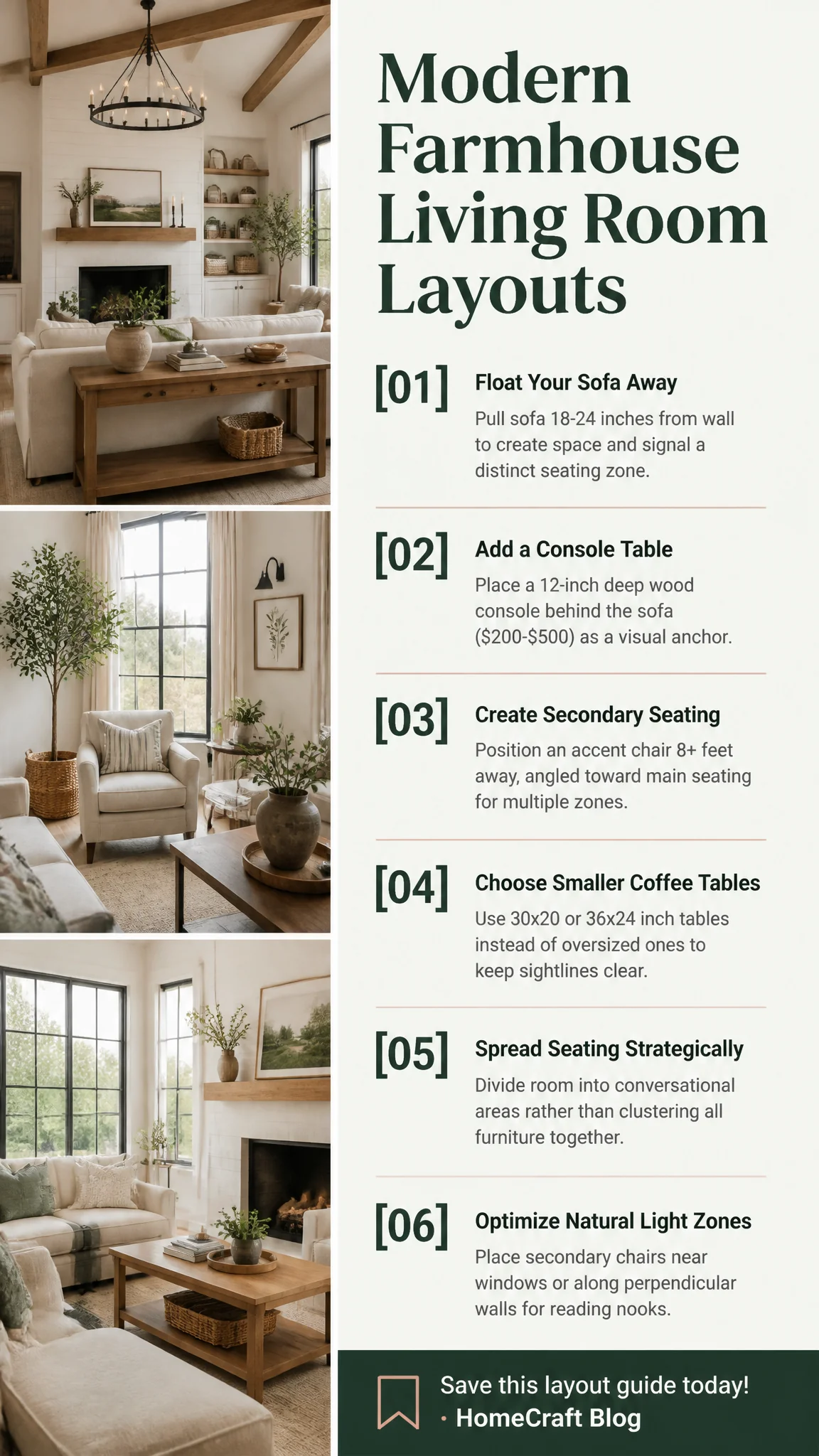 13 Inviting Modern Farmhouse Living Room Furniture Layouts That Open Up the Space — the ideas at a glance