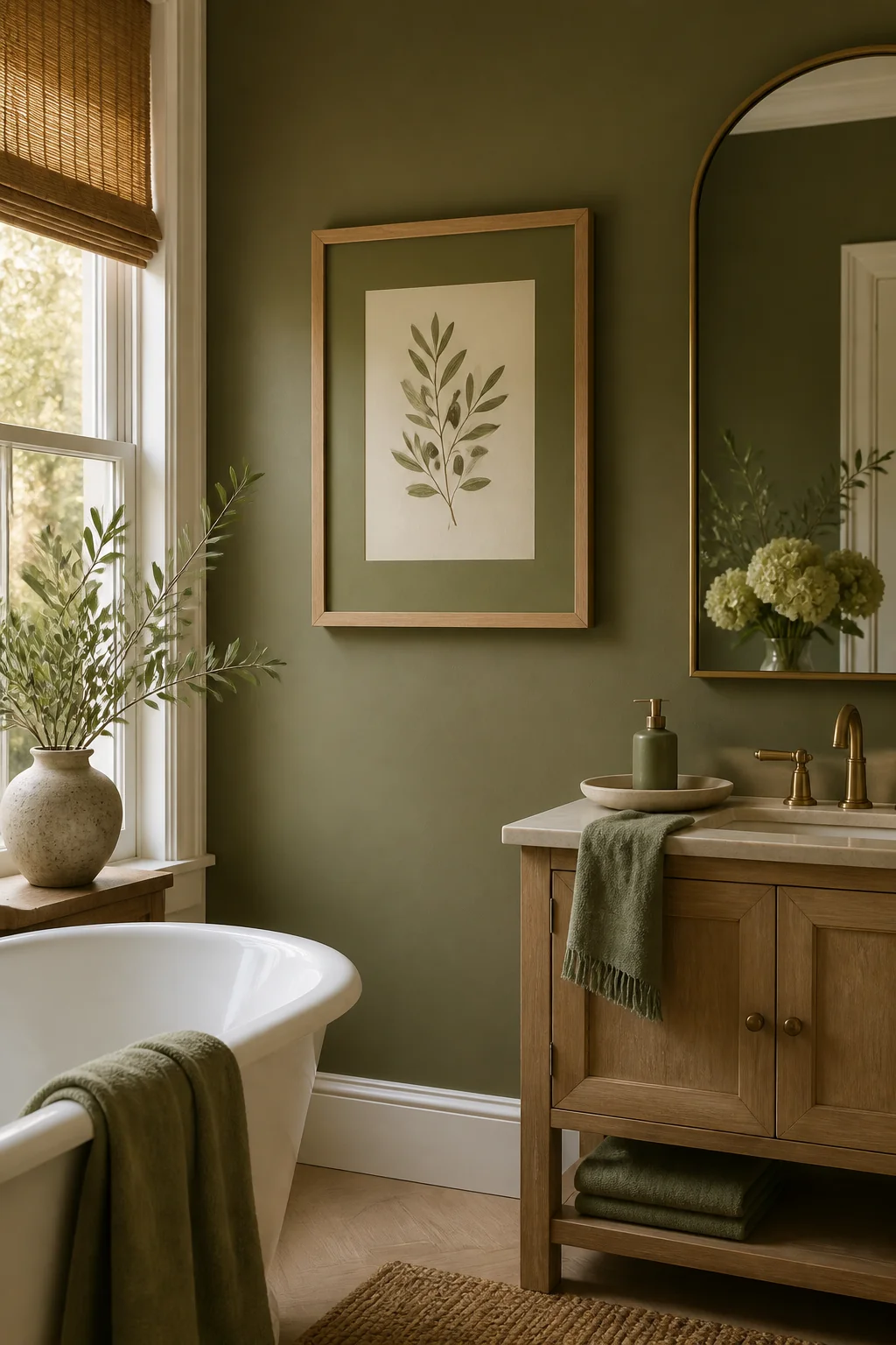 16 Calming Olive Green Bathroom Decor Ideas That Won't Darken a Small Room — how it looks in place