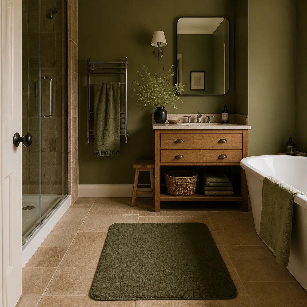 Use an olive green bath mat with a non-slip backing