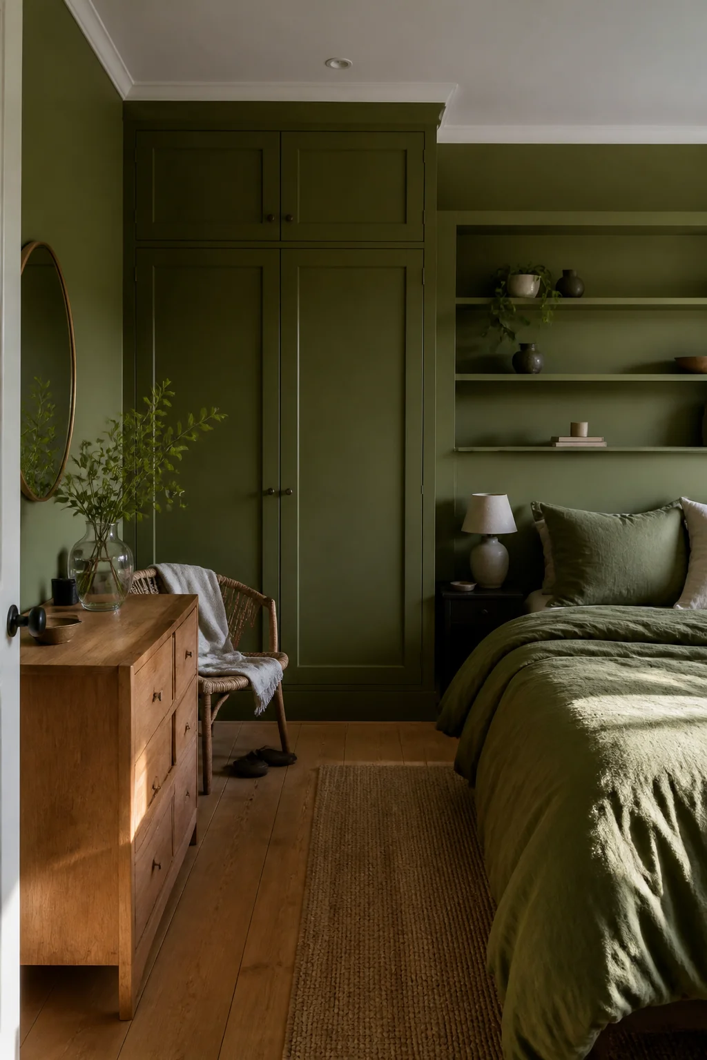 Use olive green for one piece of built-in storage