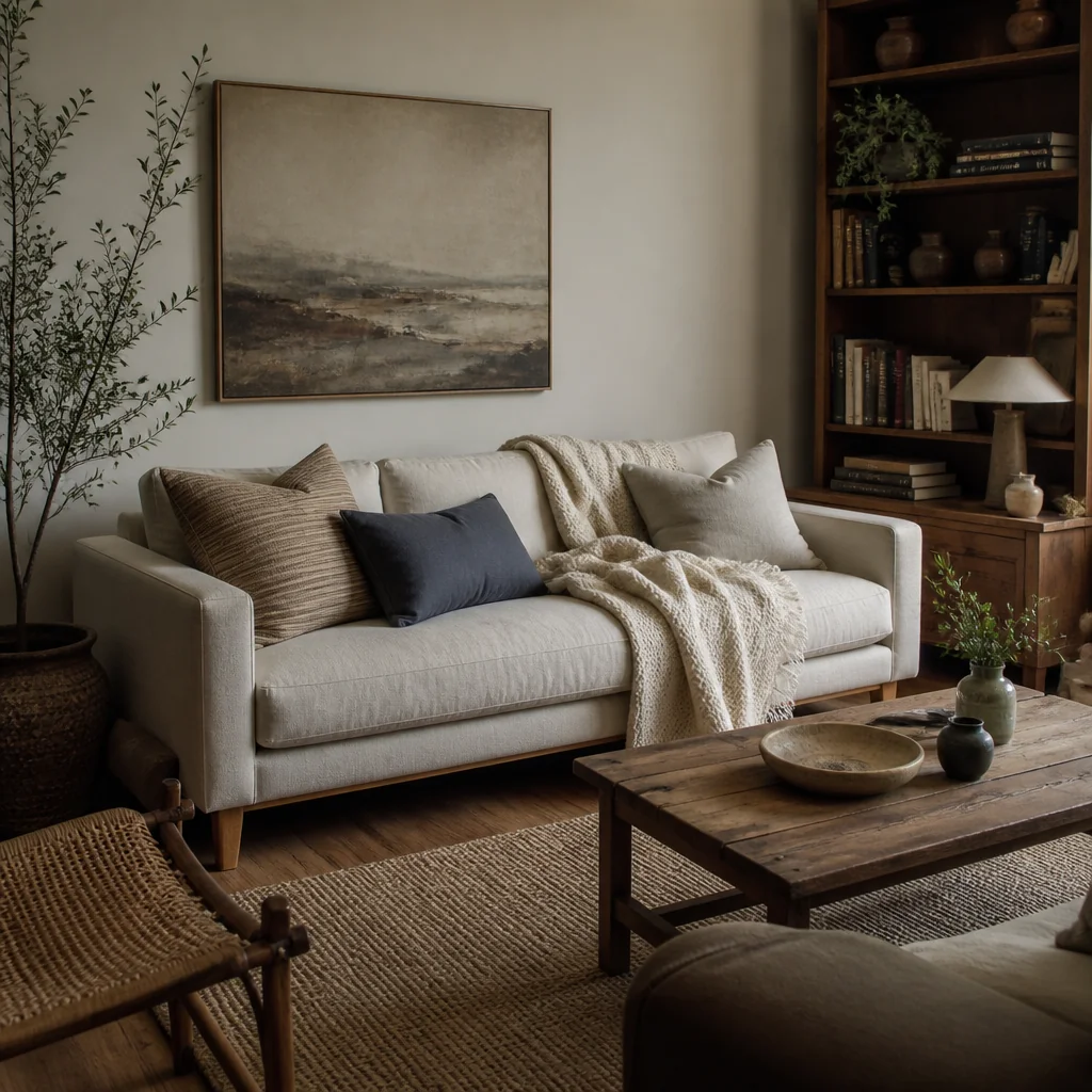 Add a textured throw blanket in cream or oatmeal