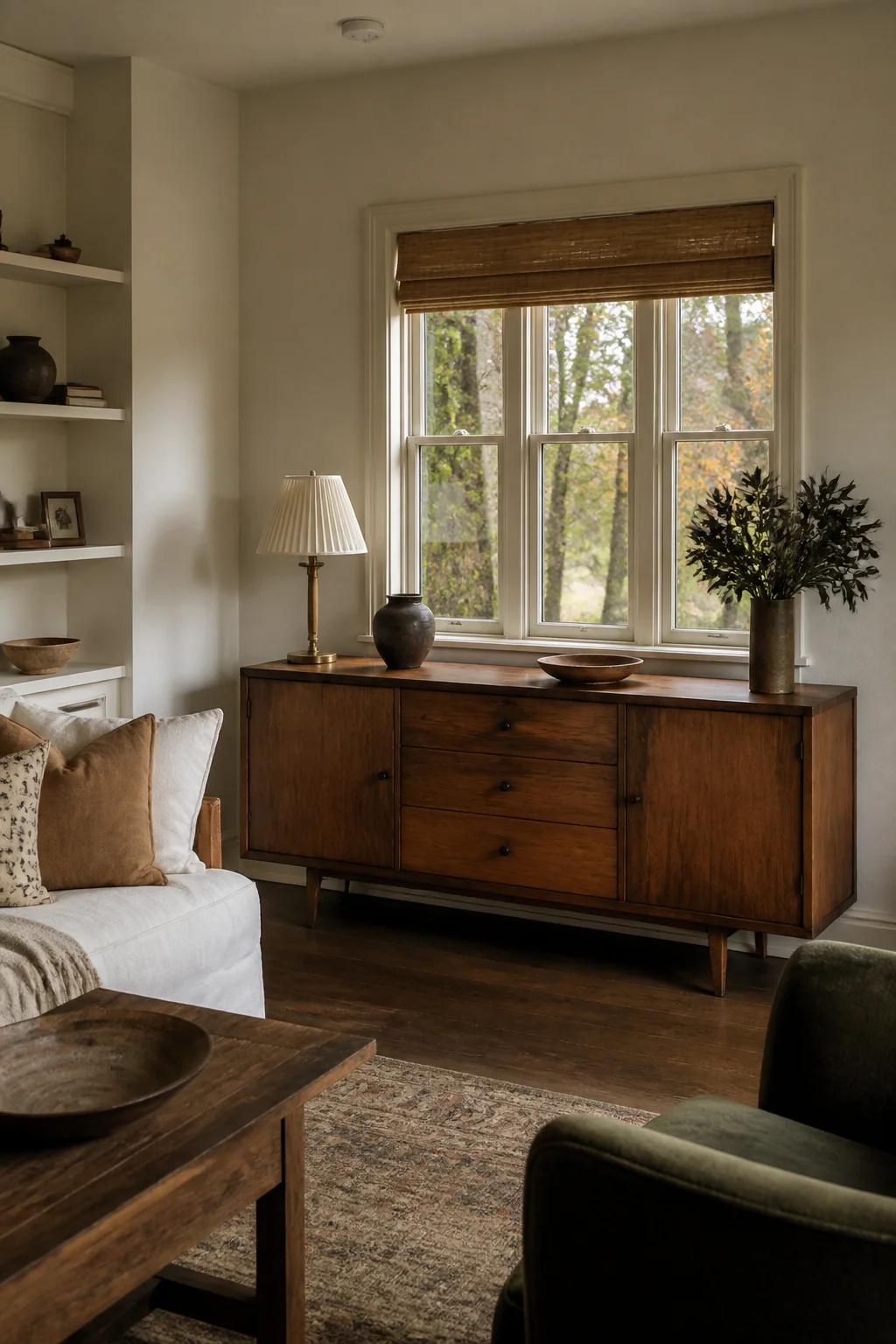 Place a wooden sideboard or console table below a window