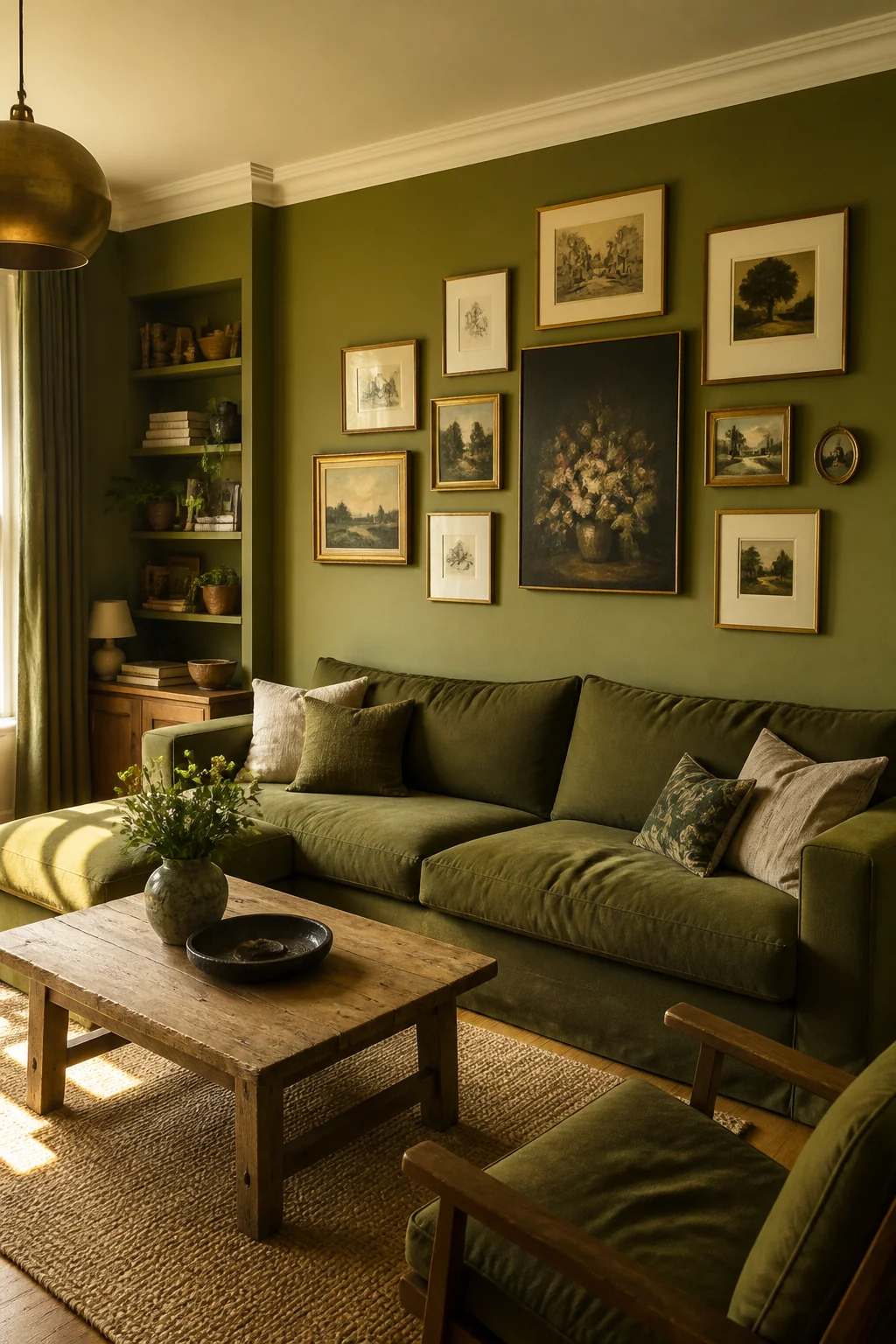 Add a gallery wall with a mix of art frames in natural wood and brass