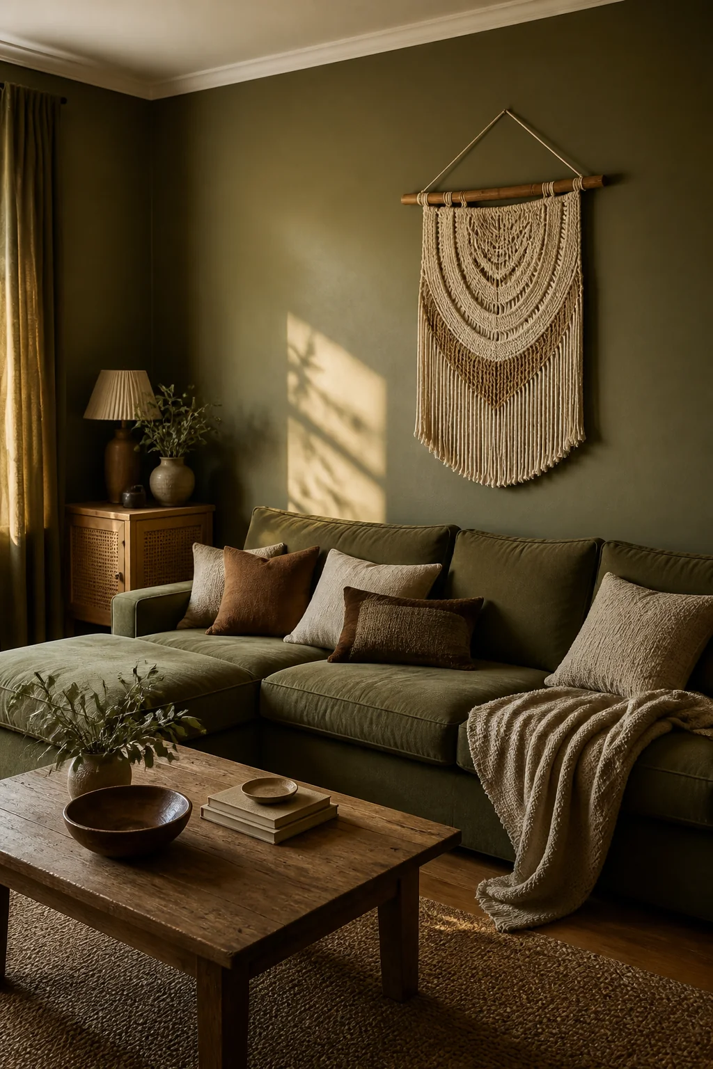 Hang a ceramic or woven wall hanging in neutral tones