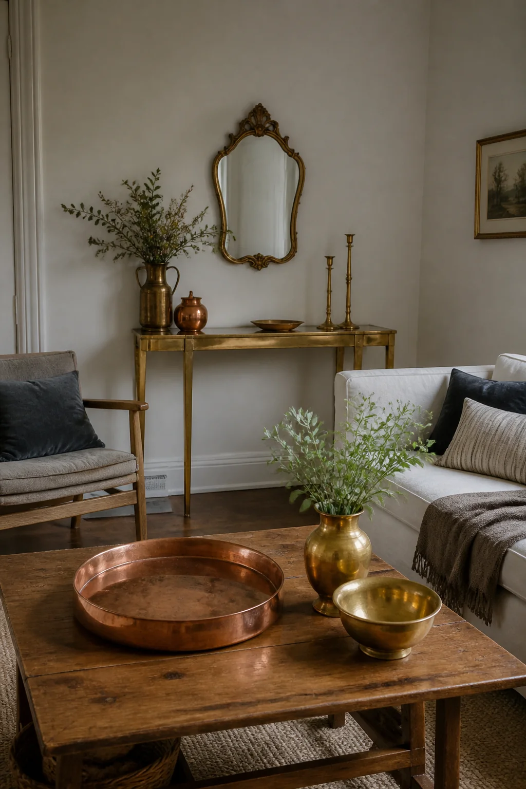 Bring in vintage or antique brass and copper accessories