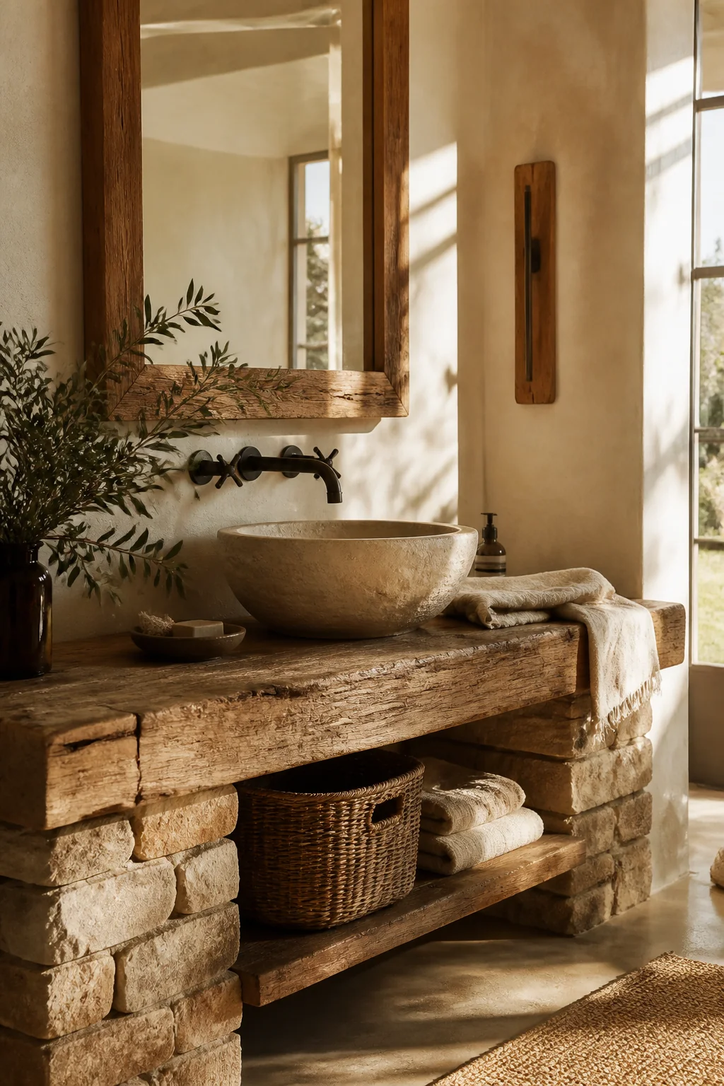 8 Charming Rustic Bathroom Vanity Ideas With Natural Wood Details — how it looks in place