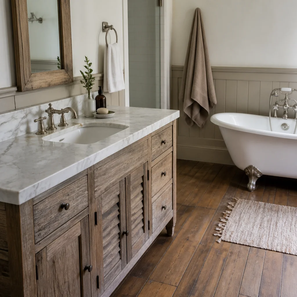 Reclaimed Wood Topped With Thick Marble or Granite