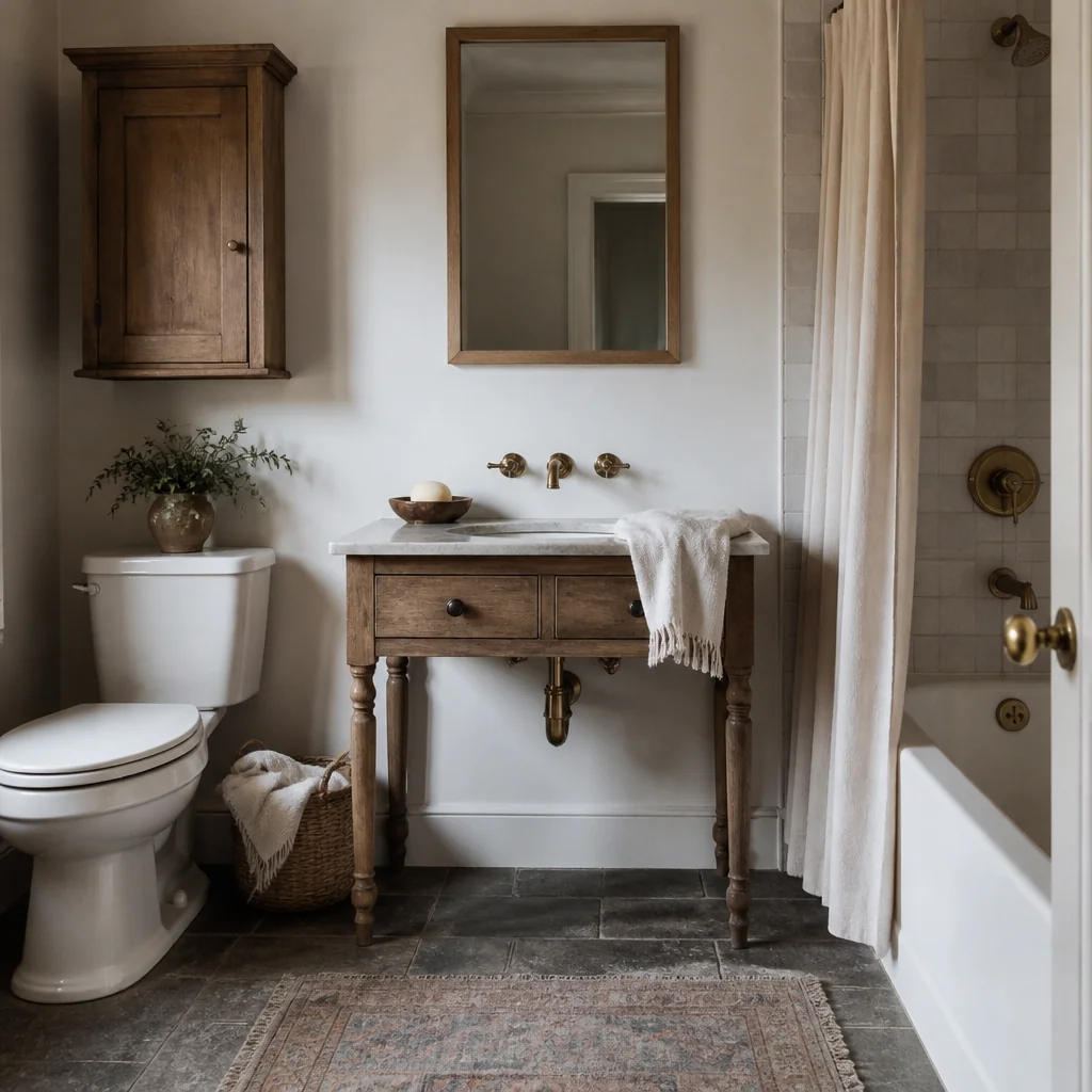 Narrow Farmhouse Vanity With Turned Legs