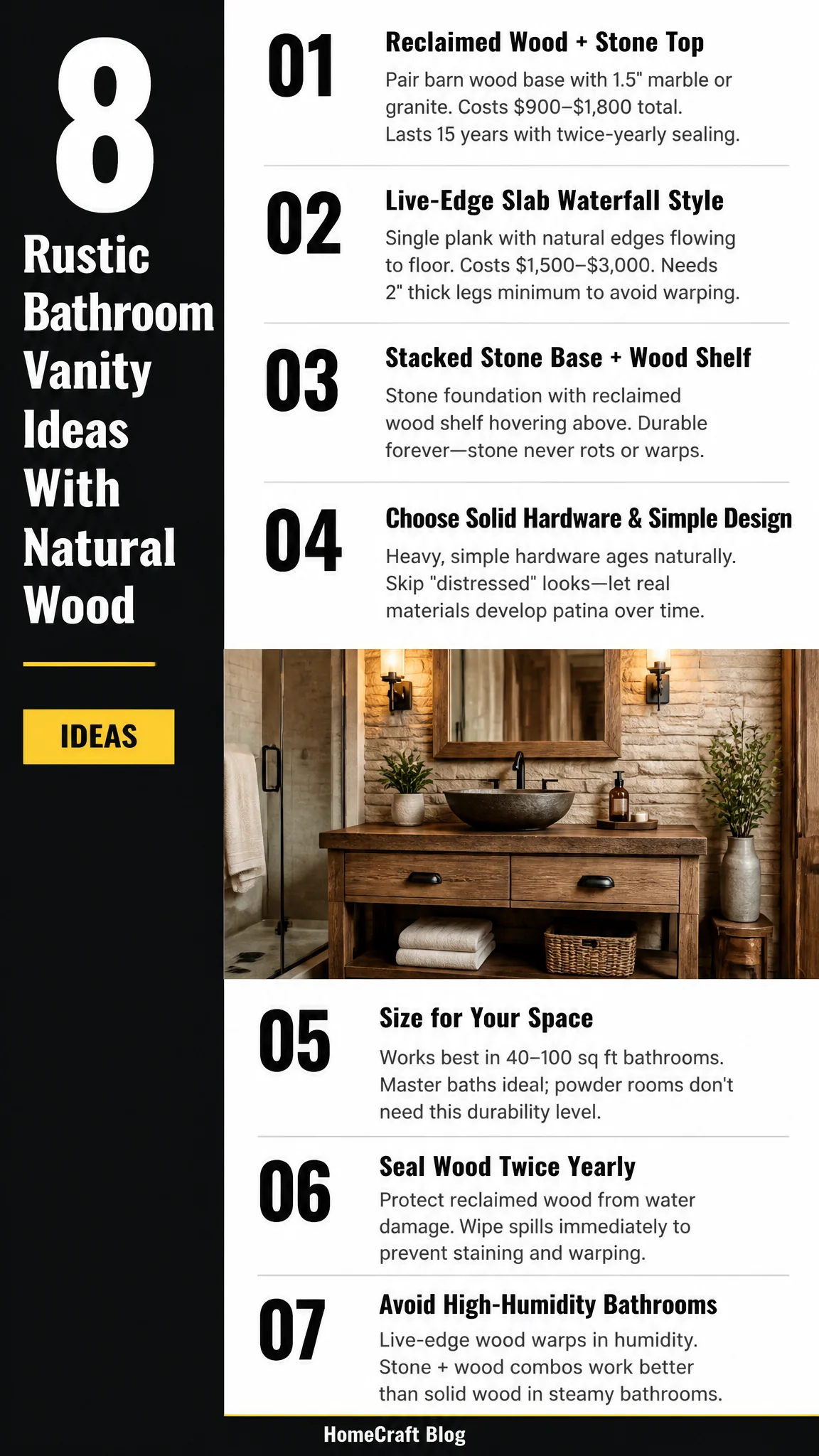 8 Charming Rustic Bathroom Vanity Ideas With Natural Wood Details — illustrated summary