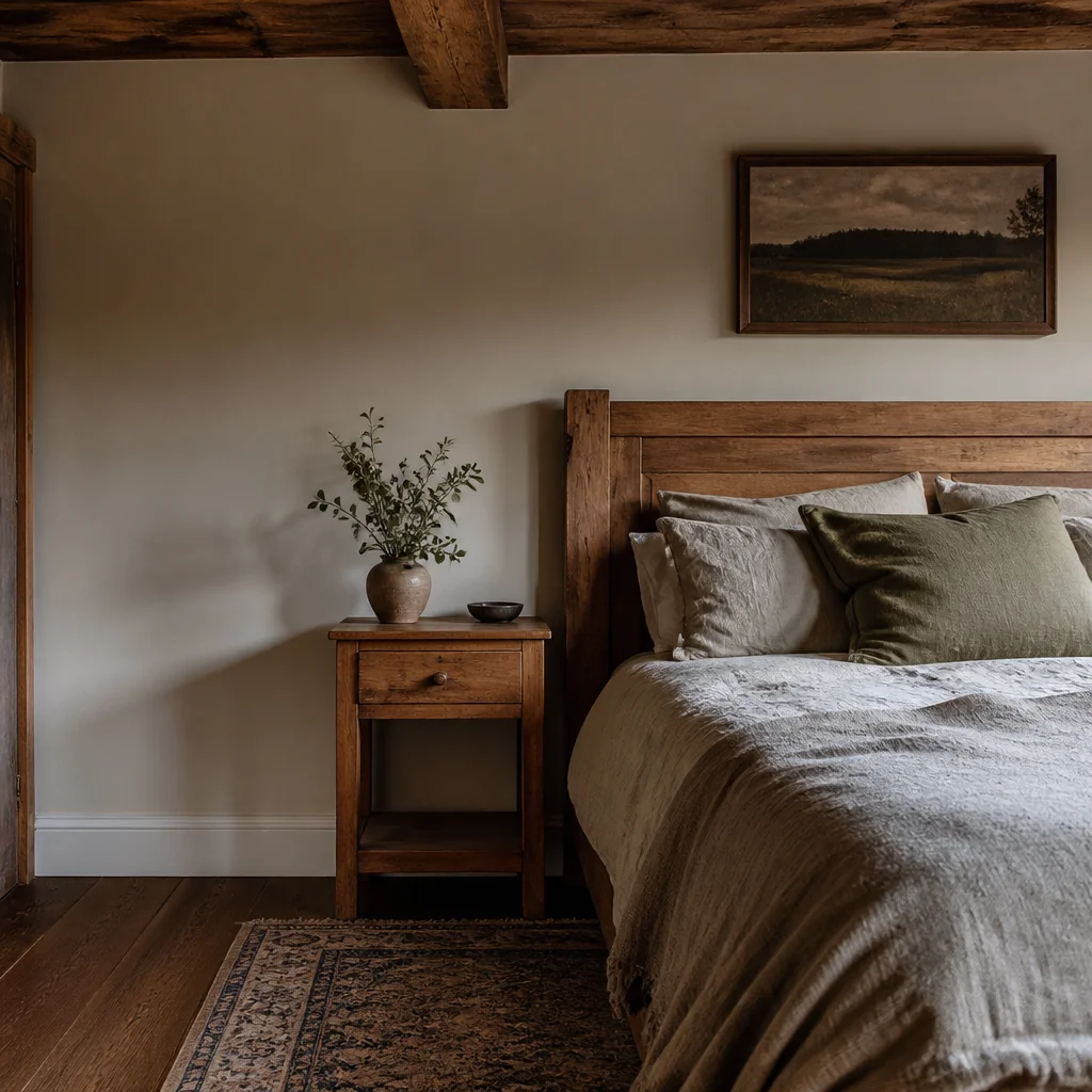 Bring in a wood nightstand with a single drawer