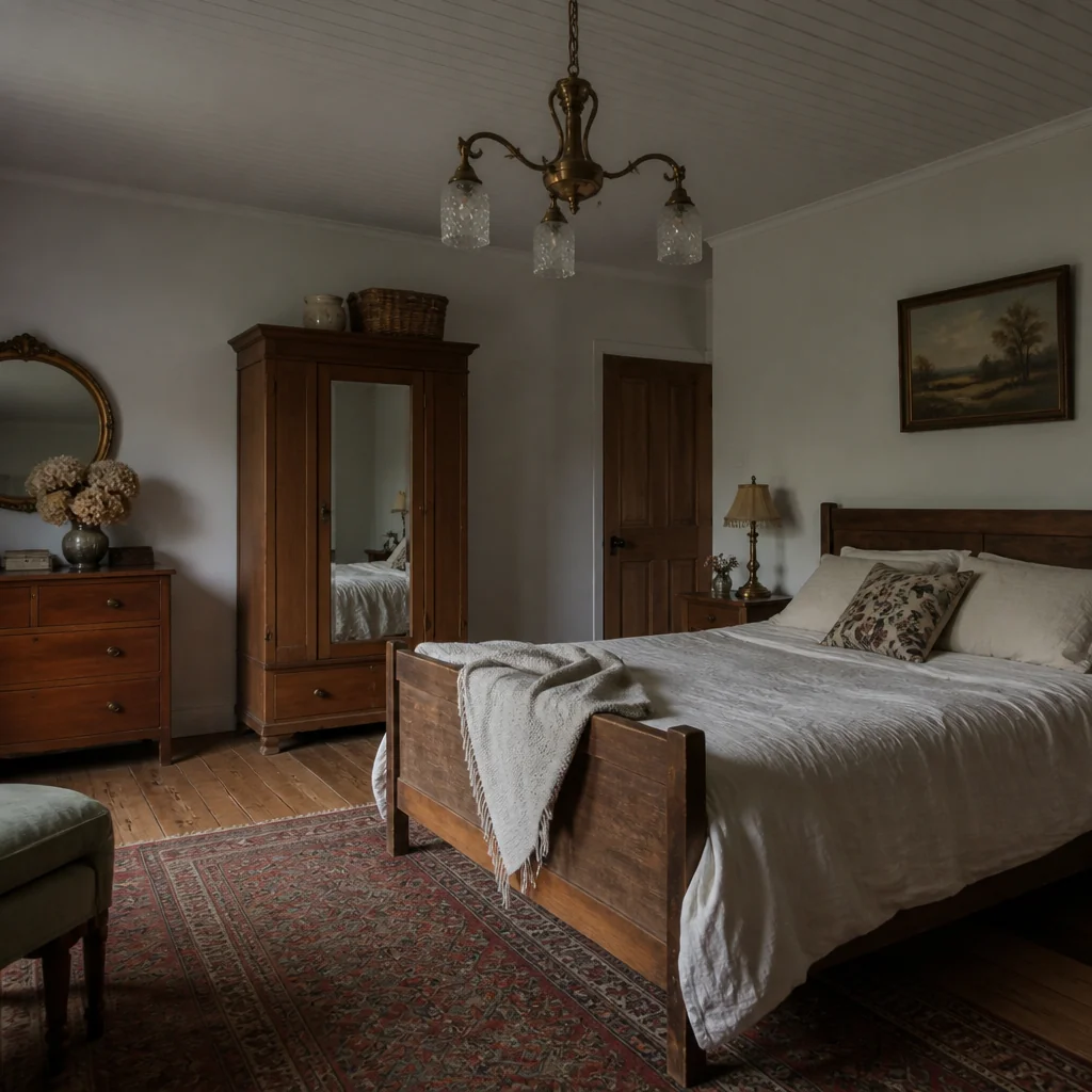 Use warm, dimmable lighting with vintage-style fixtures