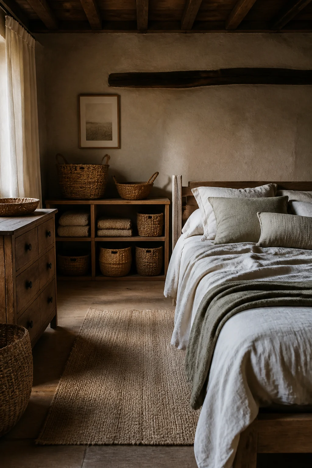 Add woven baskets for storage and texture