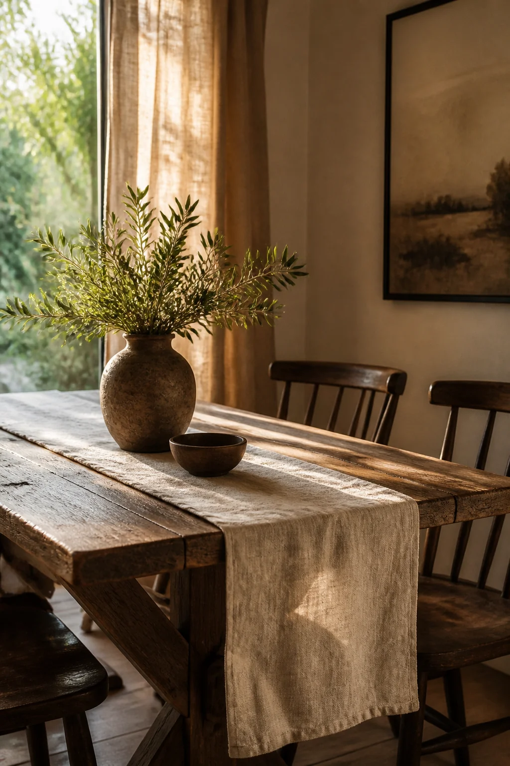 How to Style a Rustic Dining Table So It Looks Intentional Between Dinner Parties — styling example