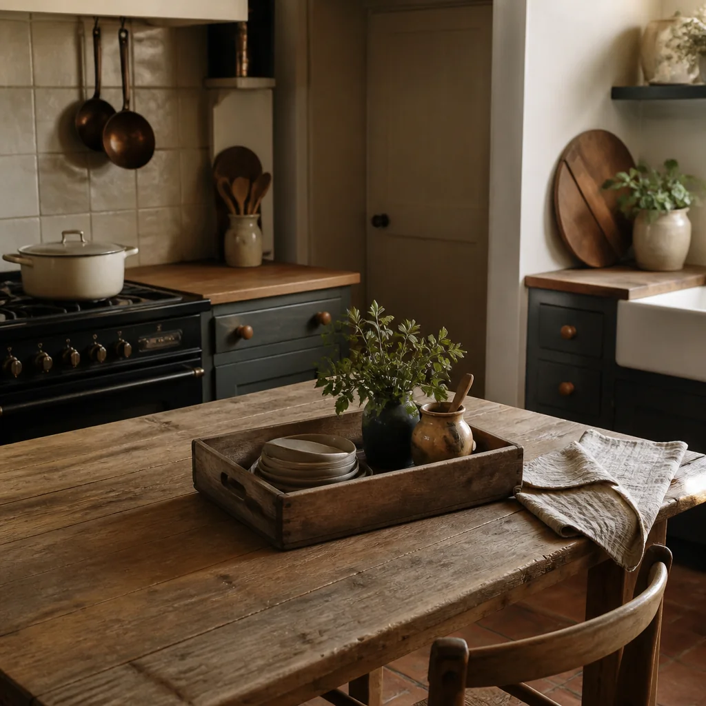 A small wooden box or tray corrals the rest