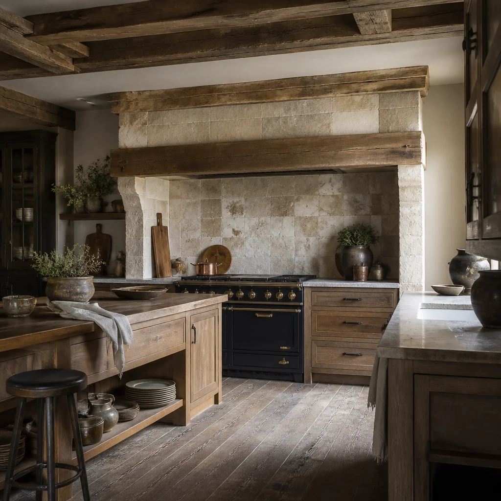 Install a large hood in wood and stone, not stainless steel