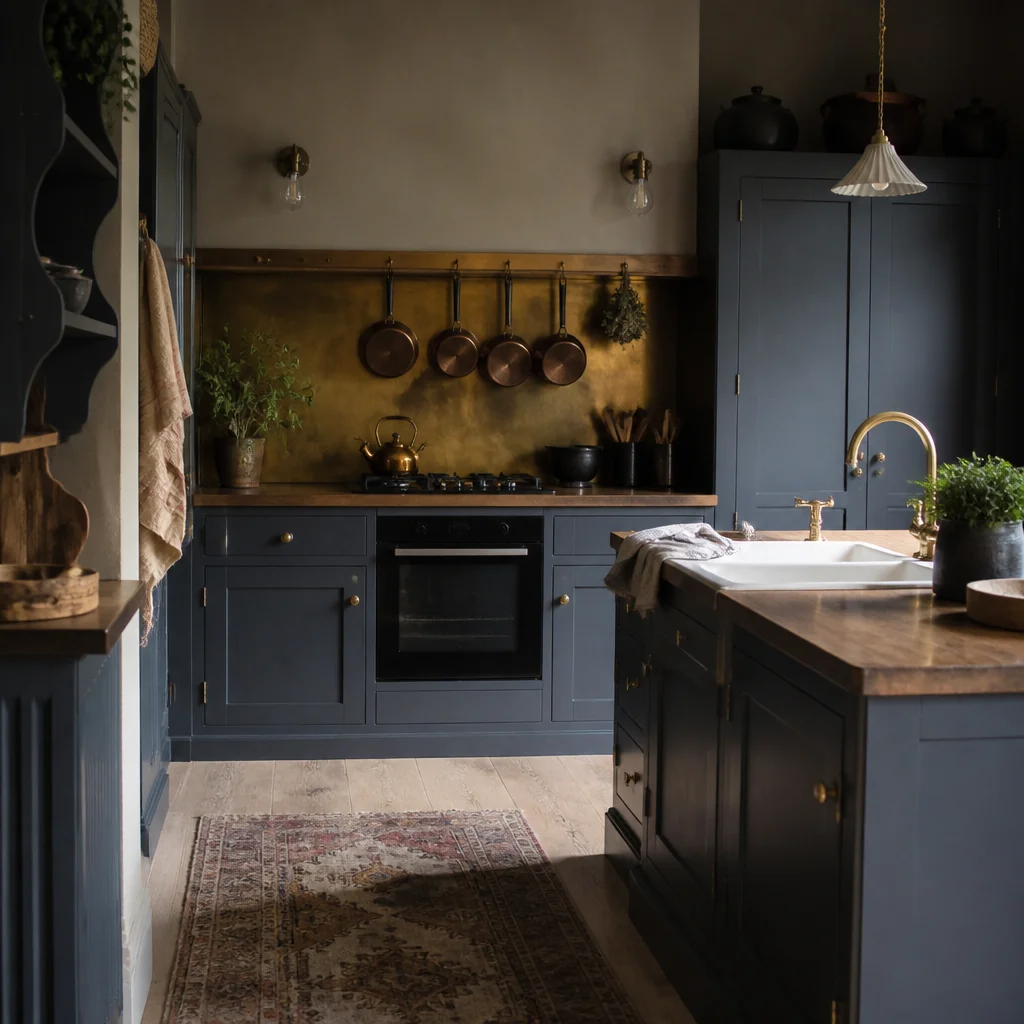 Paint cabinets in deep or muted tones, not stark white
