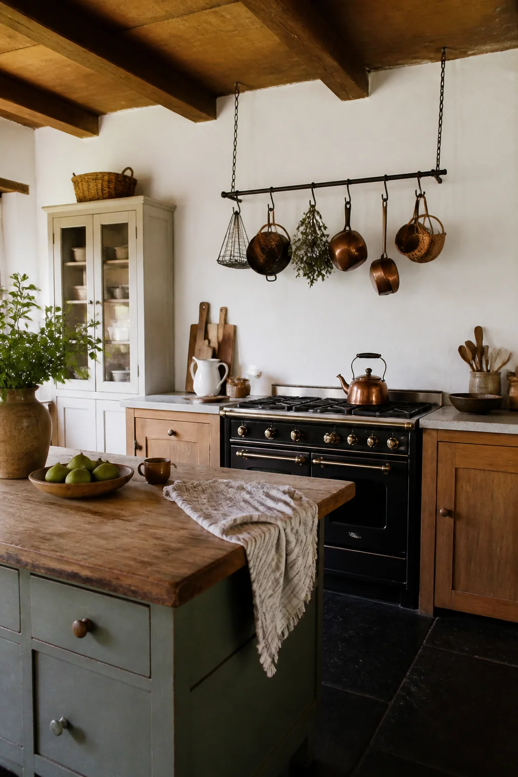 Hang a drying rack or pot rail above or beside the stove