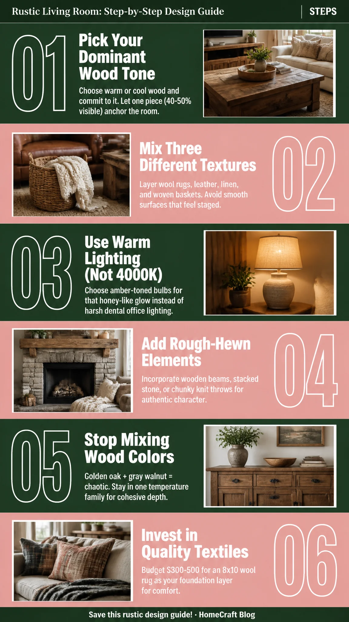 How to Get the Rustic Living Room Look Step by Step — illustrated summary
