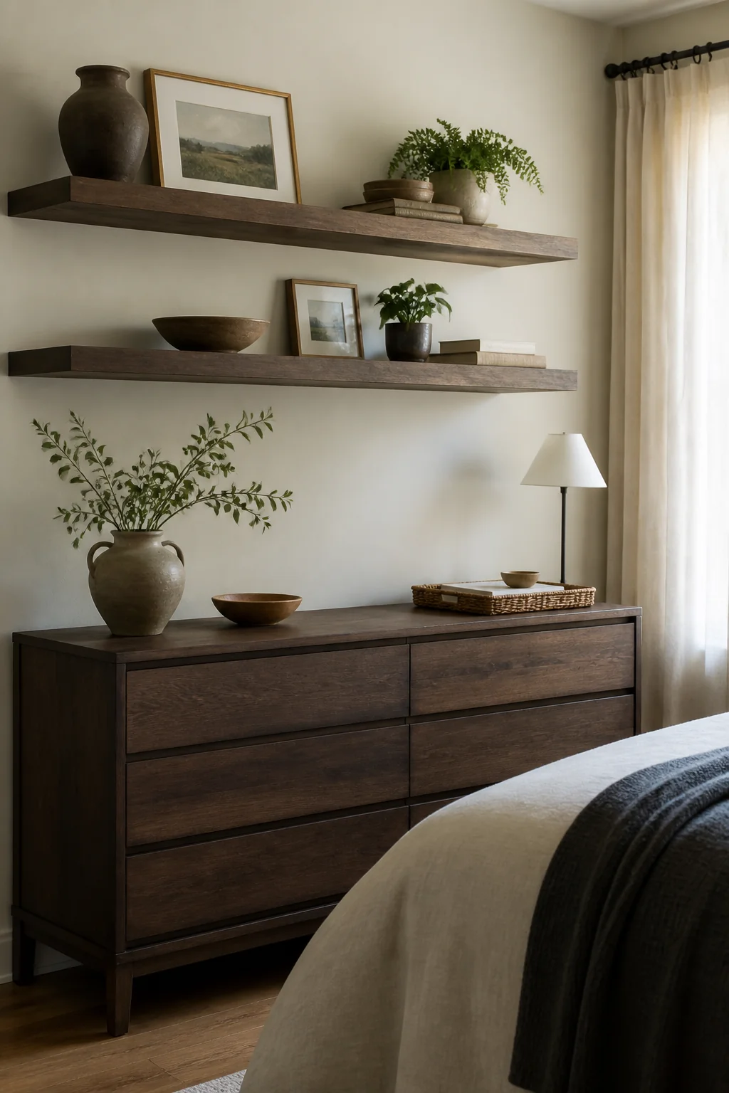 Floating Shelves Above the Dresser