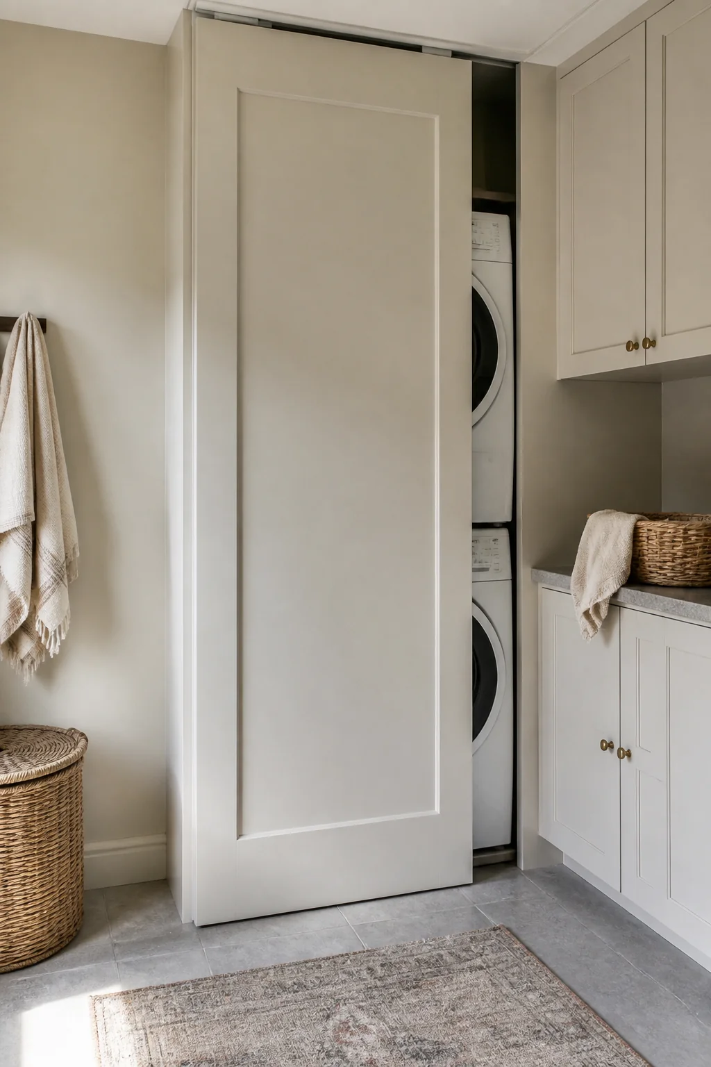 Install a narrow cabinet door to hide appliances