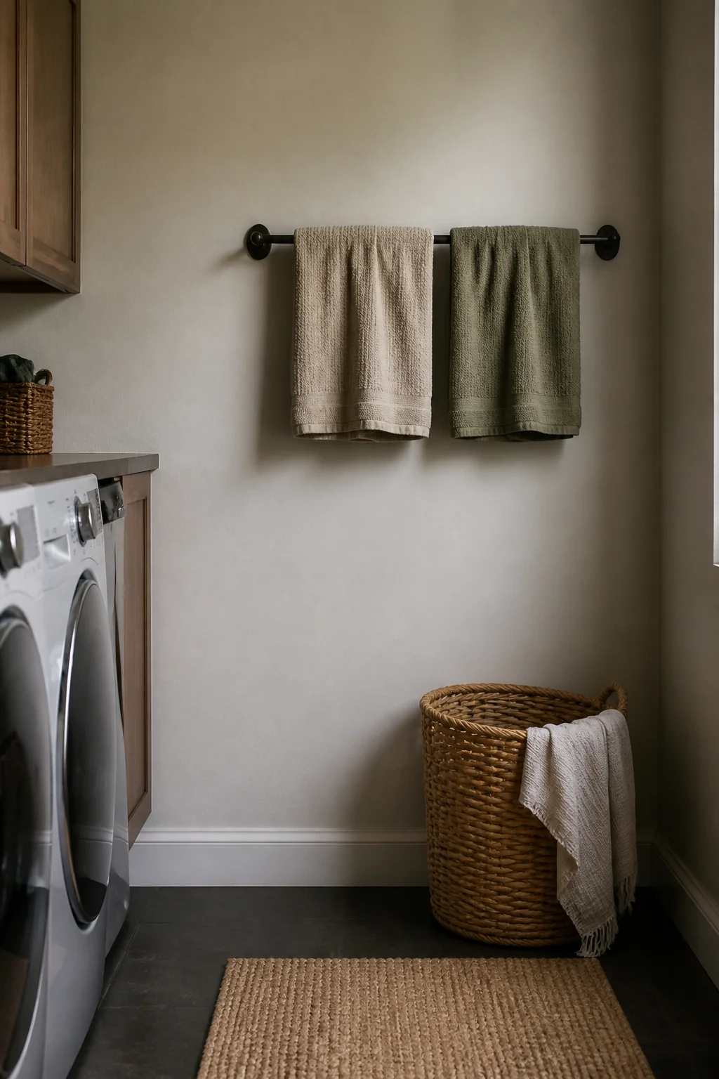 Mount a towel bar for clean linens