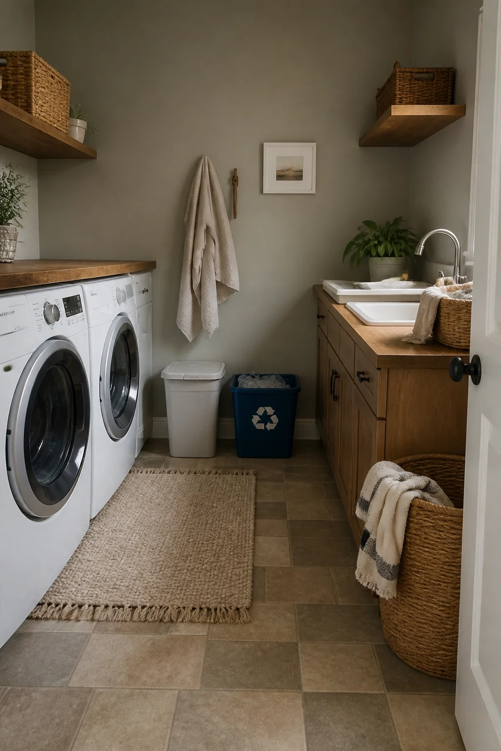 Add a trash bin and recycling bin for lint and packaging