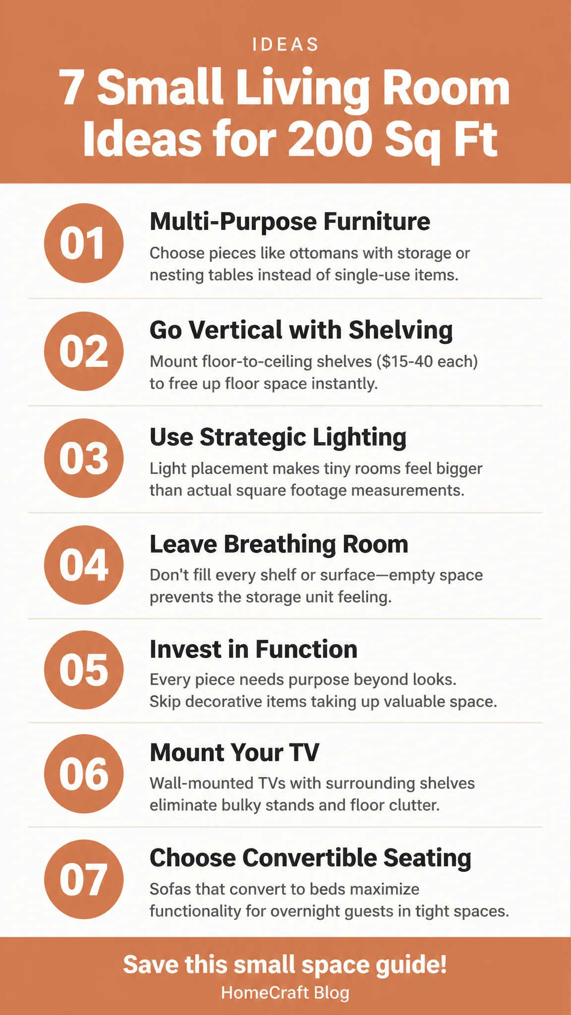 7 Small Living Room Ideas That Actually Work in 200 Sq Ft — complete guide infographic