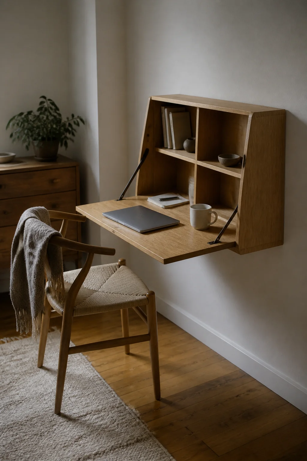 Wall-mounted drop-down desk