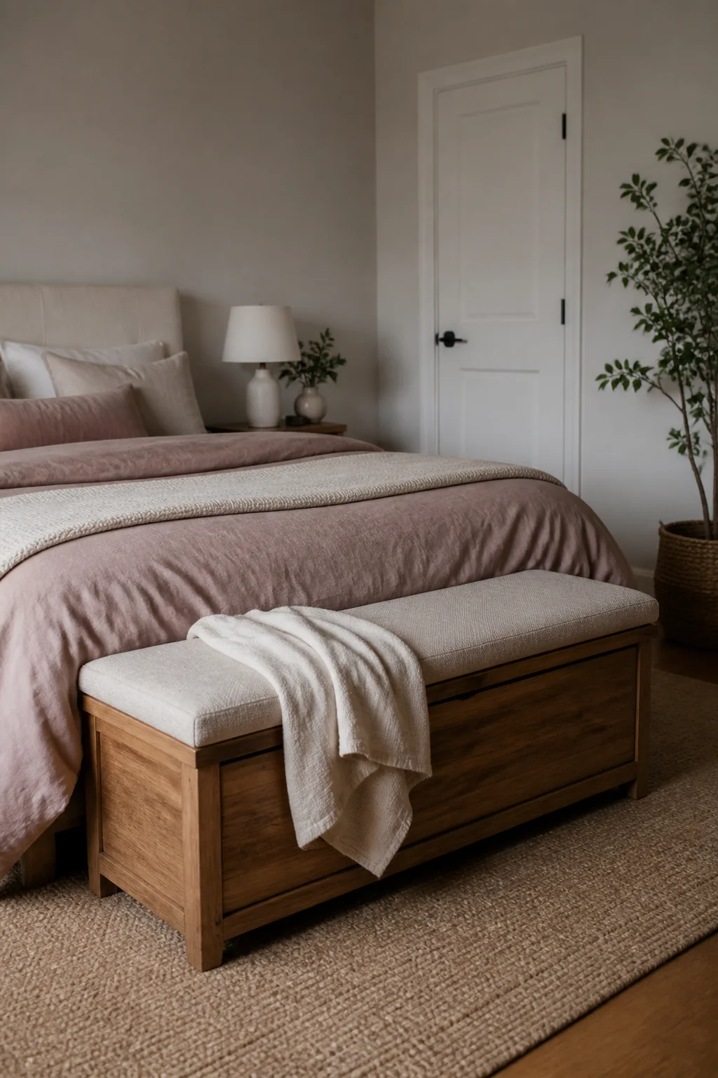 Bench with storage at the foot of the bed