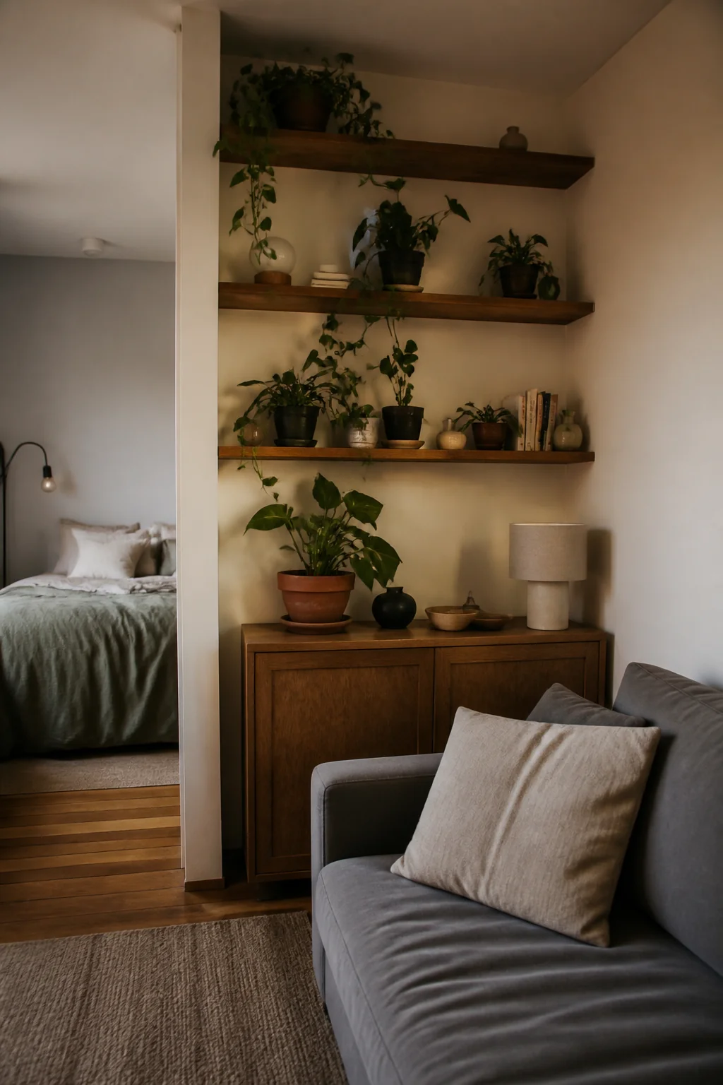 Use Floating Shelves to Define a Zone