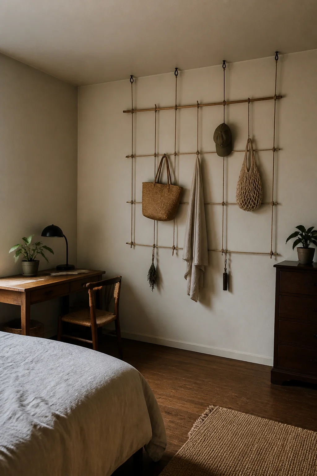 Hang Wooden Dowels or Rope in a Grid Pattern