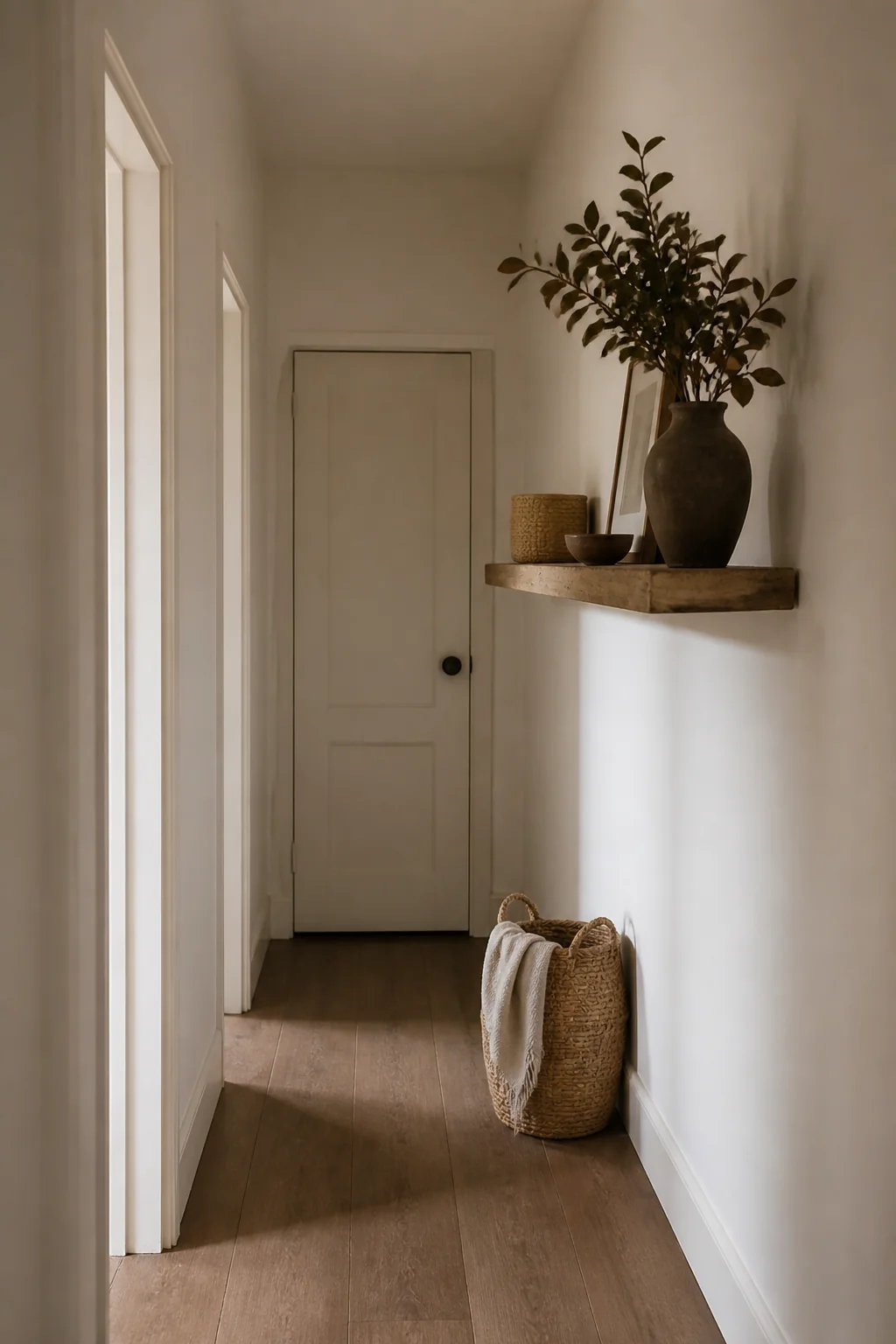 Floating shelf at shoulder height for visual storage