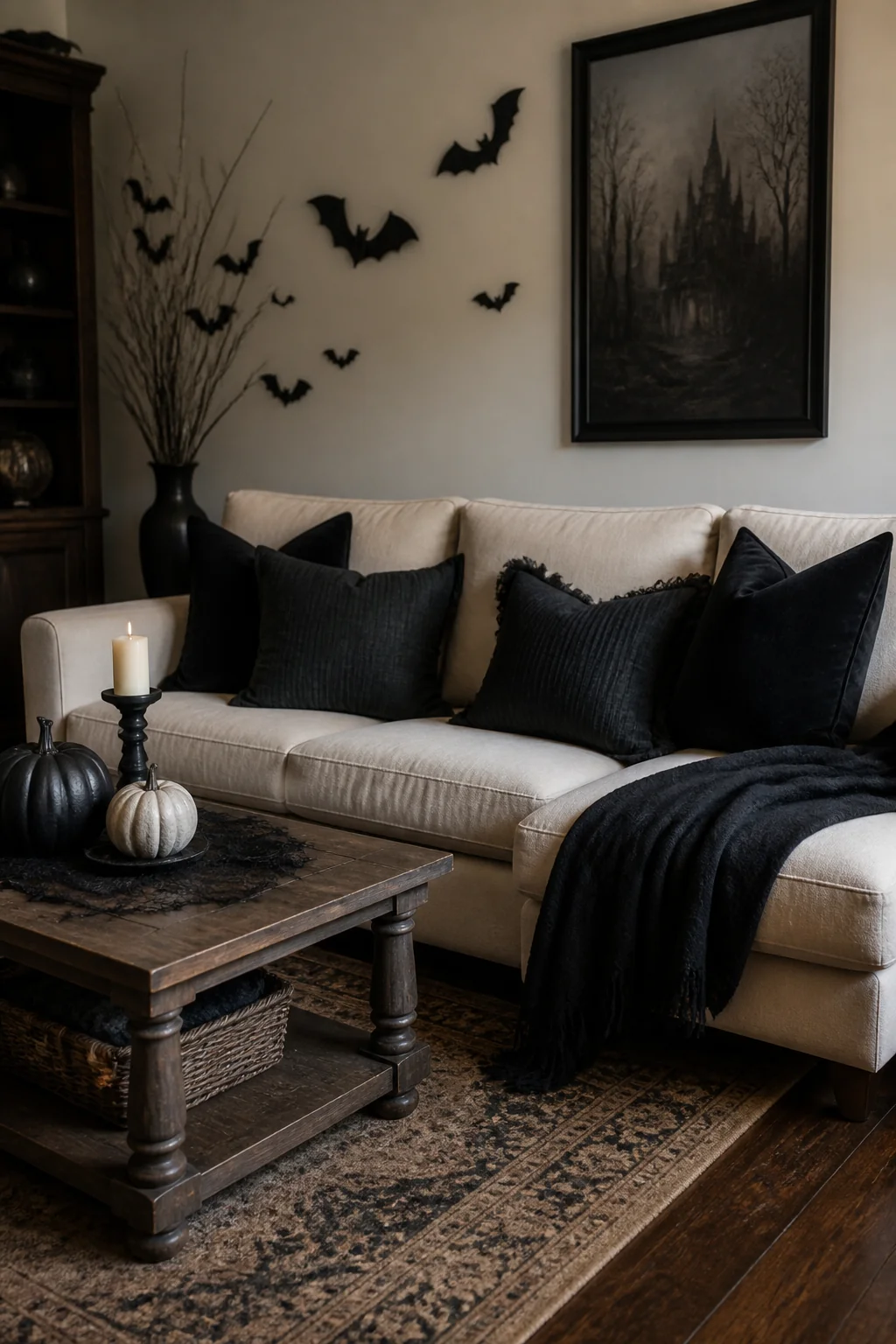 Swap your throw pillows for darker, textured ones