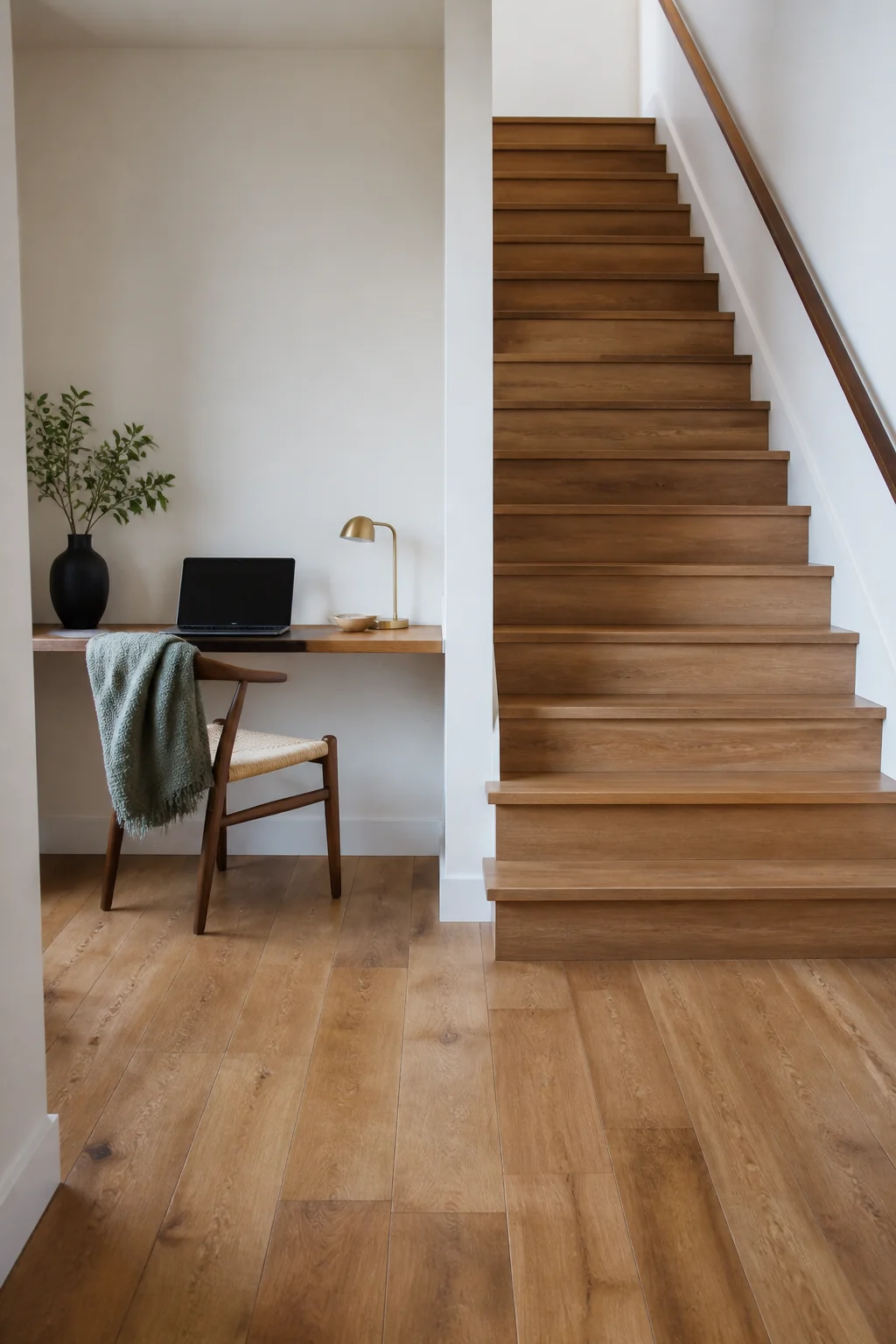 Mount a thin floating desk on the landing