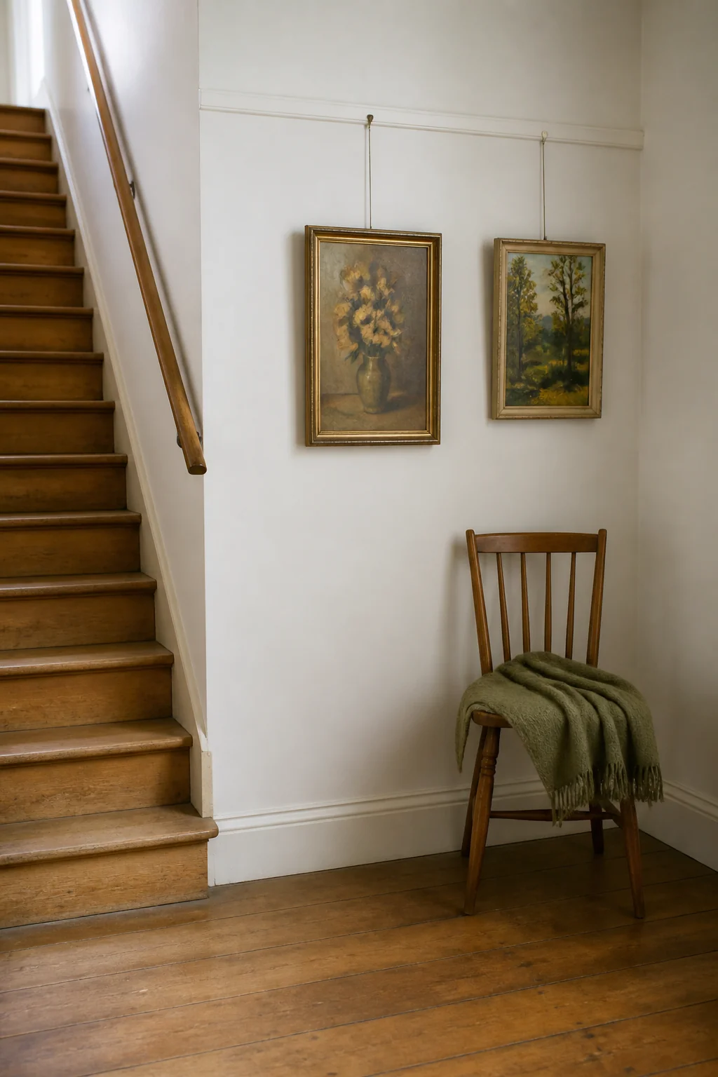 Install picture rail molding at the landing