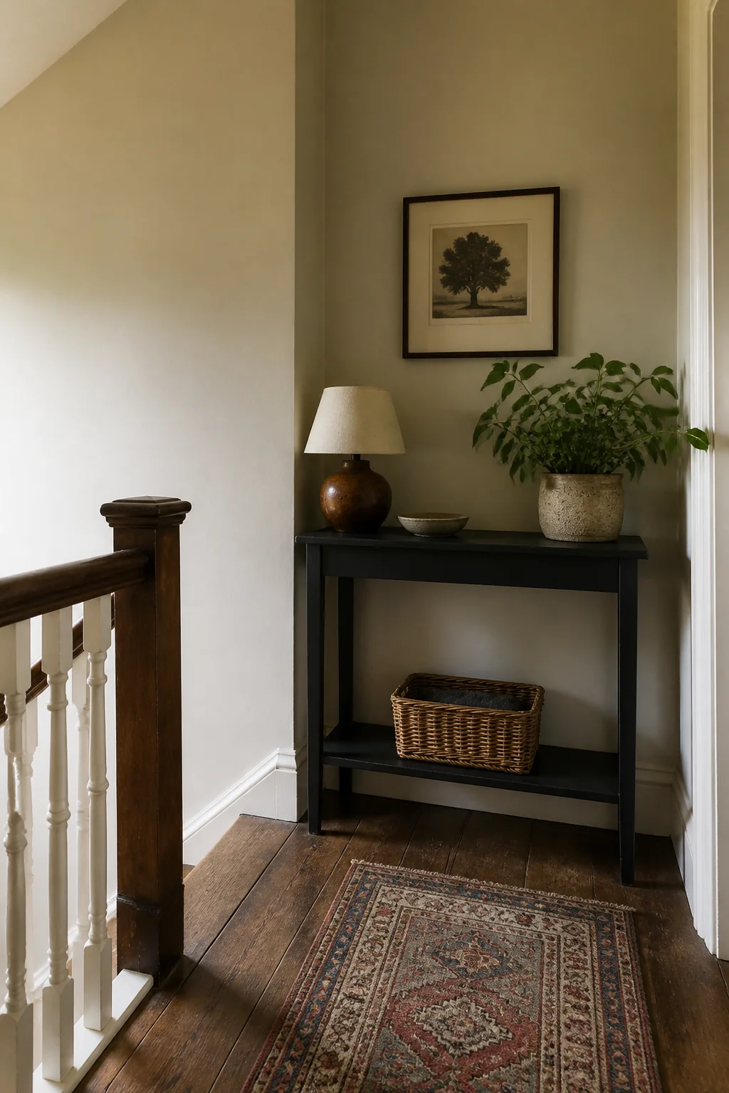 Install a narrow console table on the landing