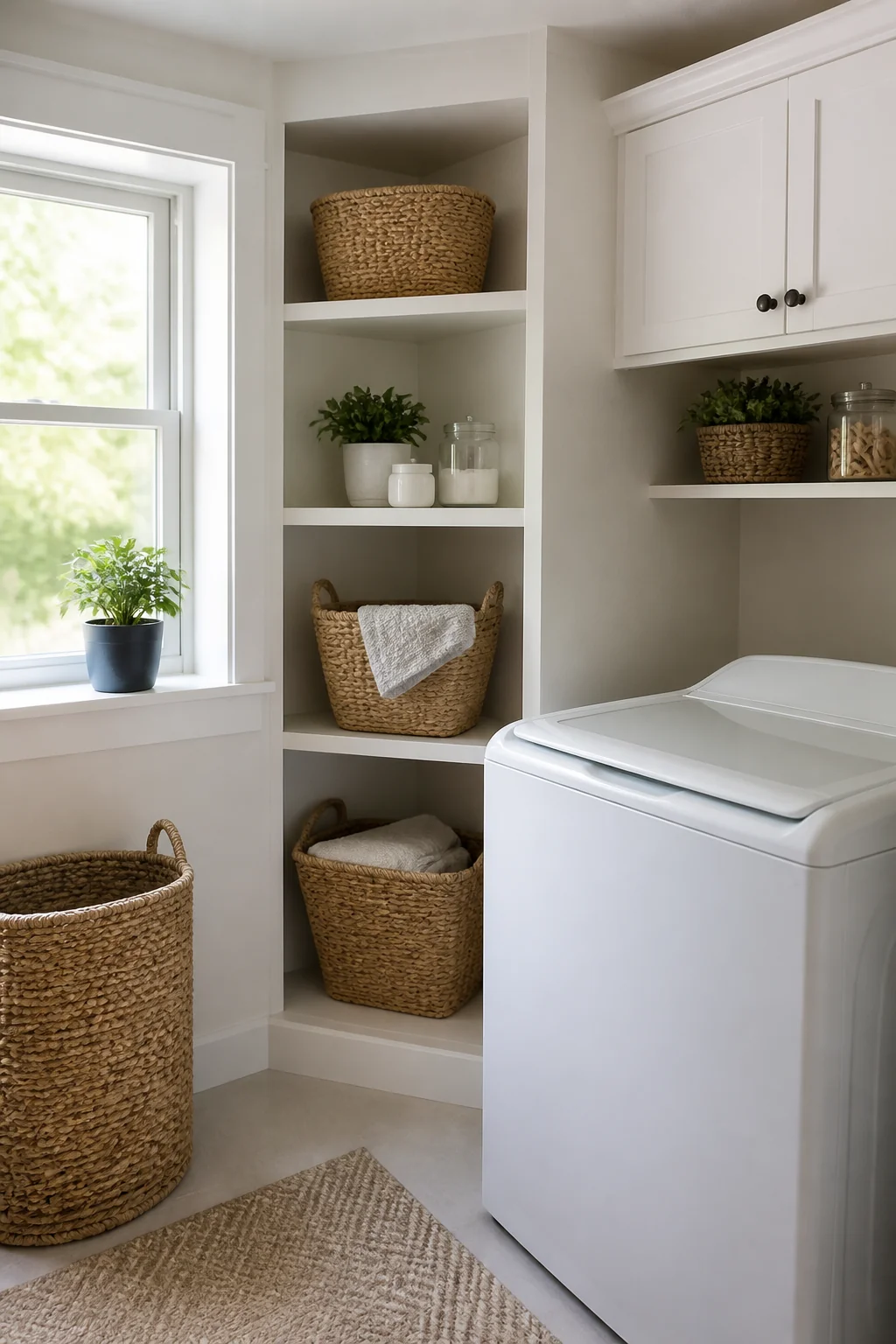 Corner cubbies with baskets
