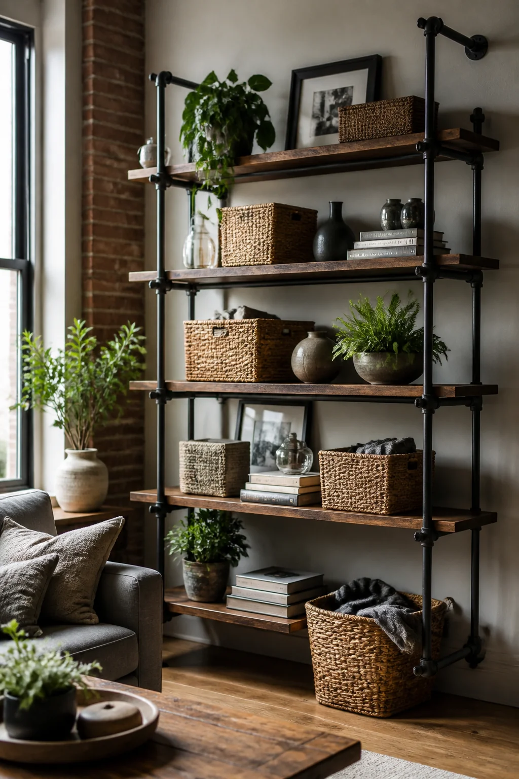 Pipe shelving for an industrial look