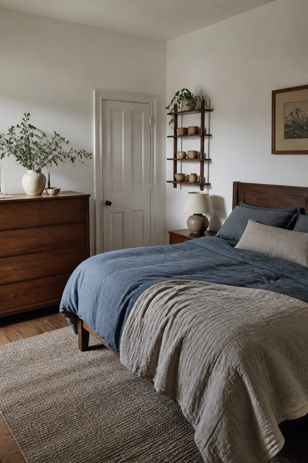 Keep the walls largely empty and let textiles do the work