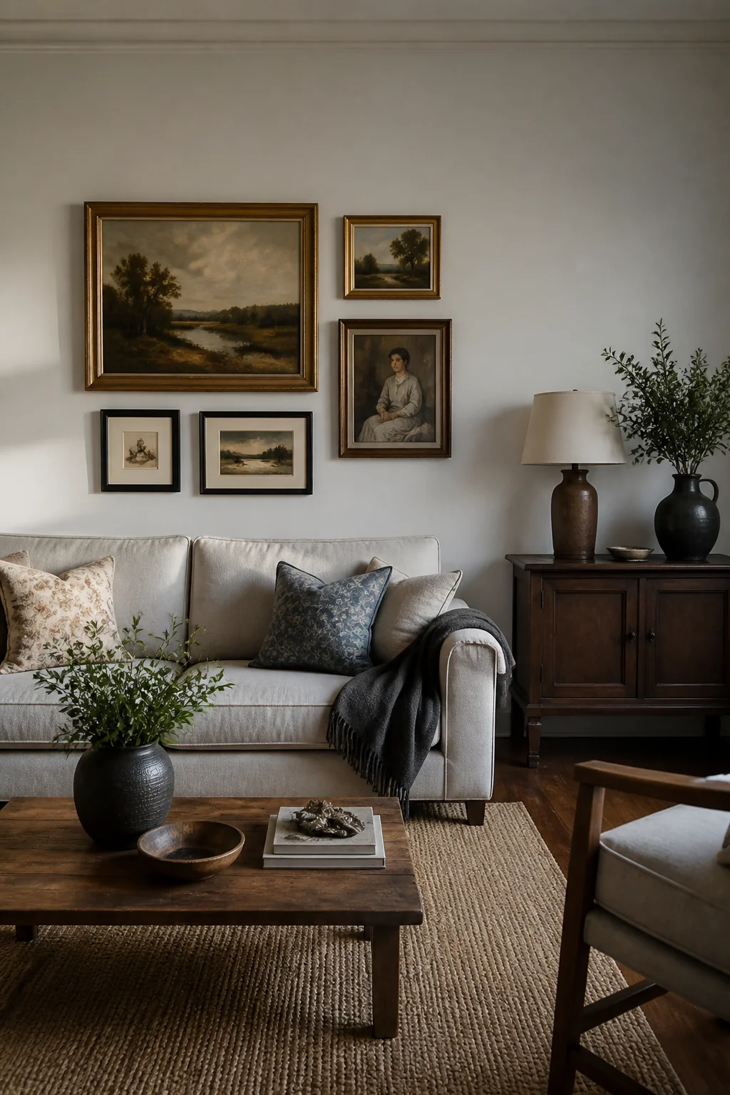 Hang artwork in an intentional grouping, not scattered